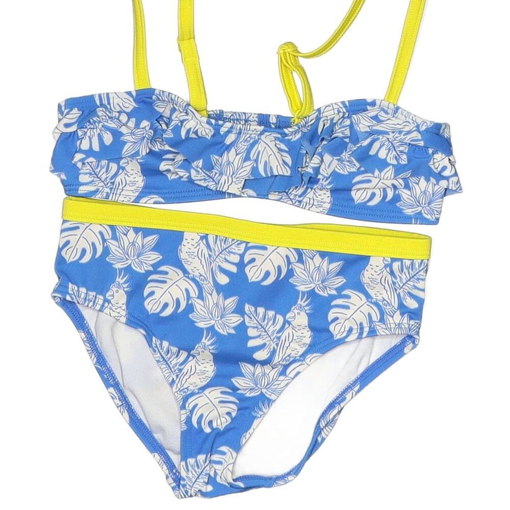 Mini Boden Brand SIze 6-7 Blue & Yellow Tropical print  2 Piece Frill Bikini